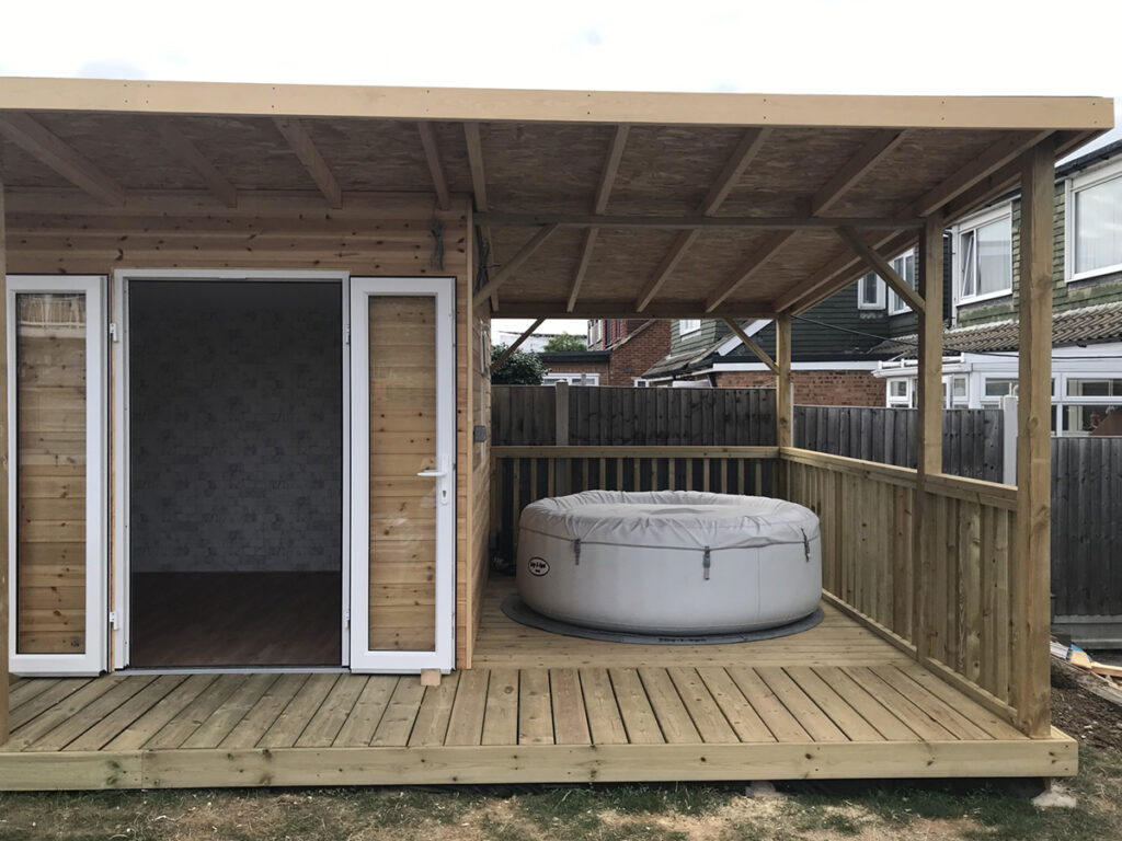 Cabin and covered decking